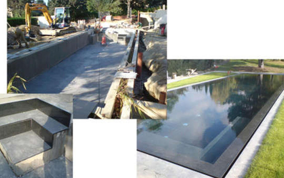 Piscine privée en granit noir à Denges
